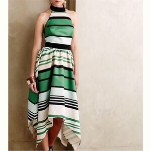 Anthropologie Candymint Halter Dress by Troubadour Green Striped Midi